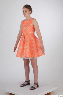 Selin drape dressed orange short dress standing whole body 0002.jpg